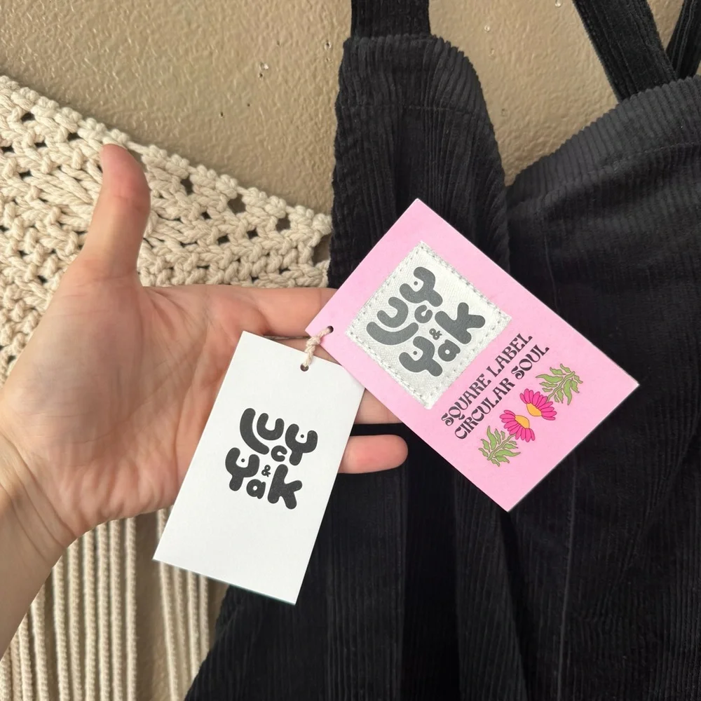 Lucy & Yak Jenny Dungaree overalls jumpsuit ORGANIC CORDUROY Black NWT Size 16R - Picture 9 of 12